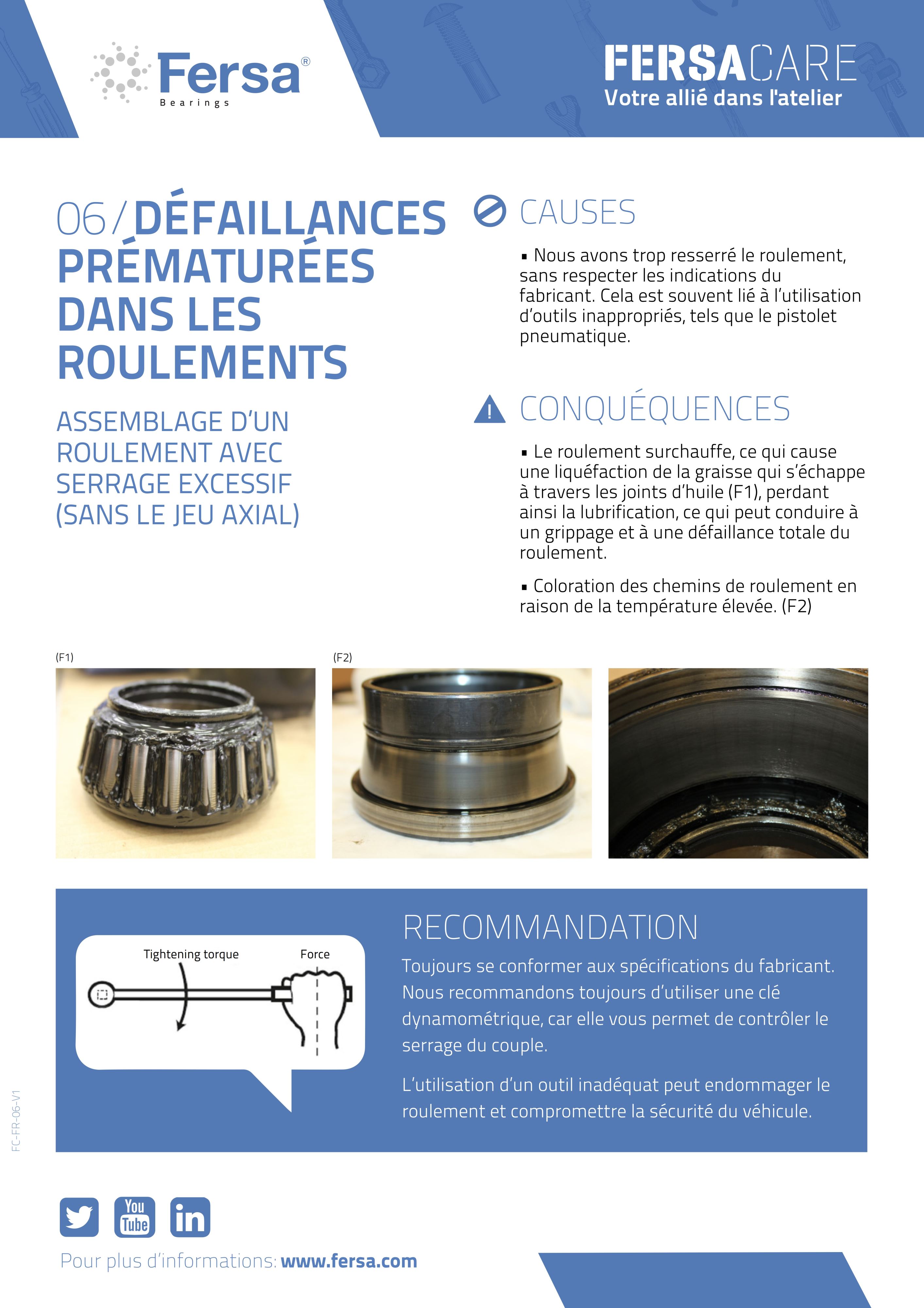 Capsules d'information VI: défaillances prématurées dans les roulements