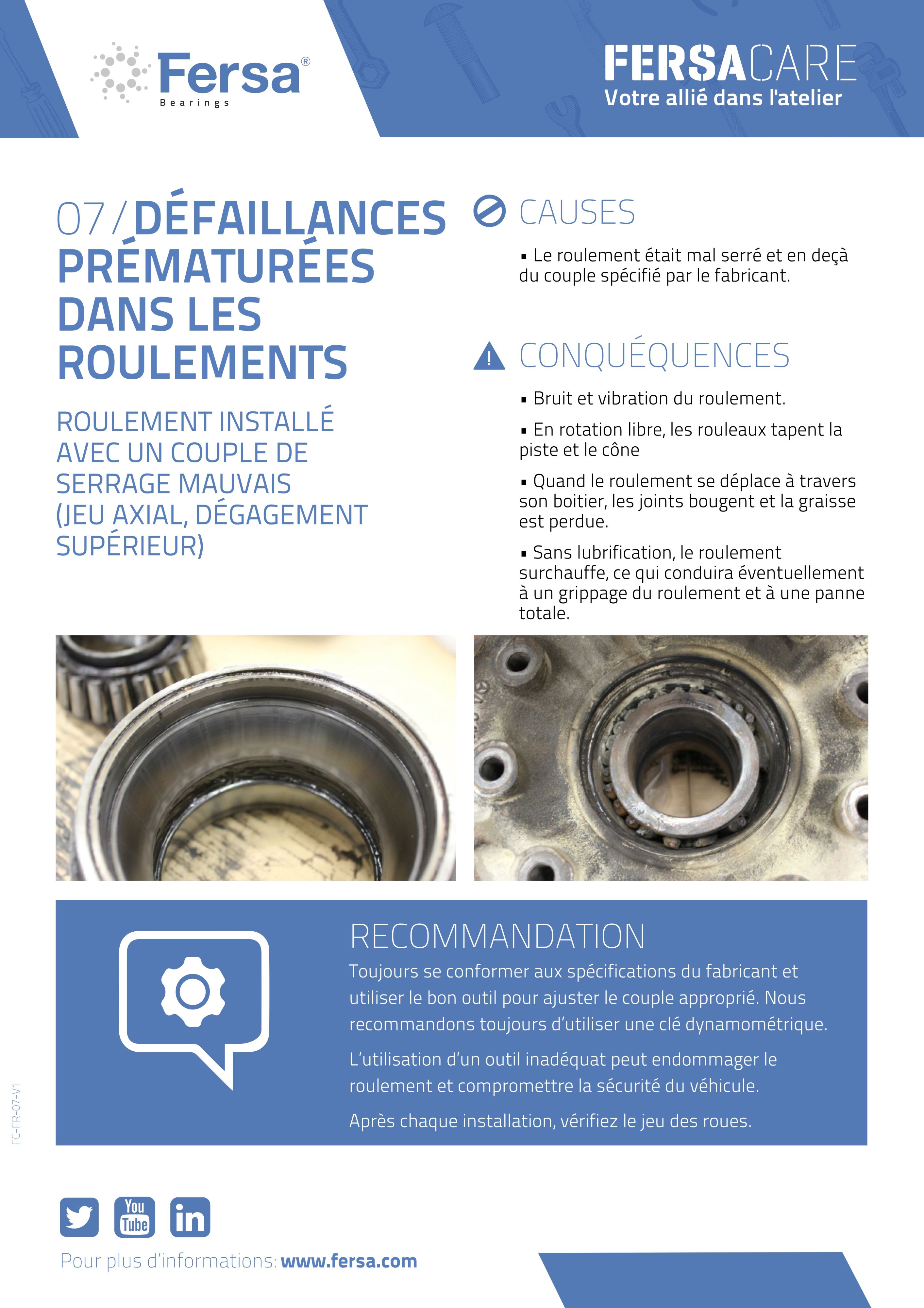 Capsules d'information VII: défaillances prématurées dans les roulements