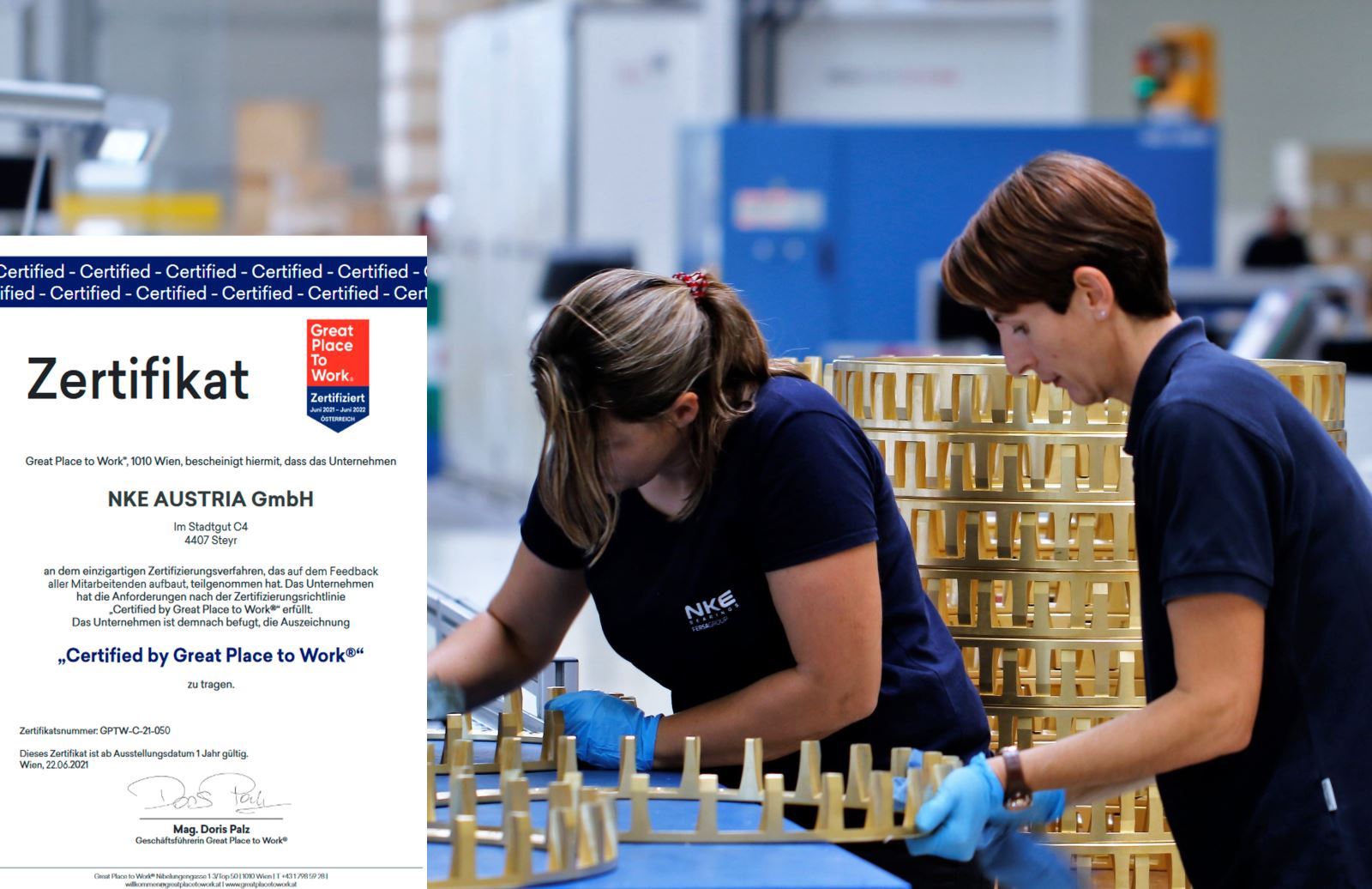 Bearing manufacturer NKE Austria GmbH has received the "Great Place to Work" certificate.